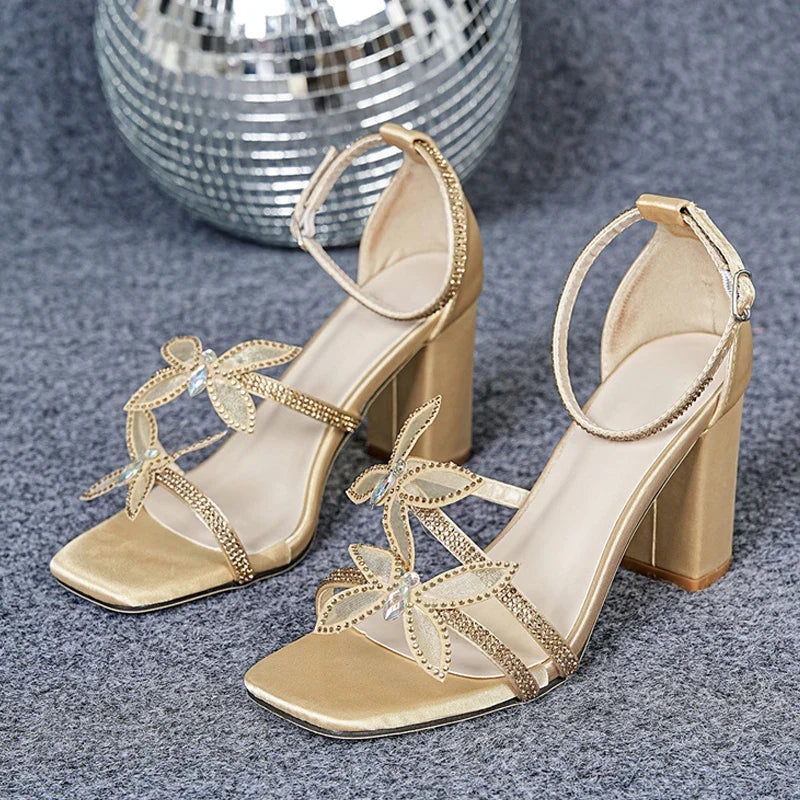 Pink Rhinestone Ankle Strap Sandals