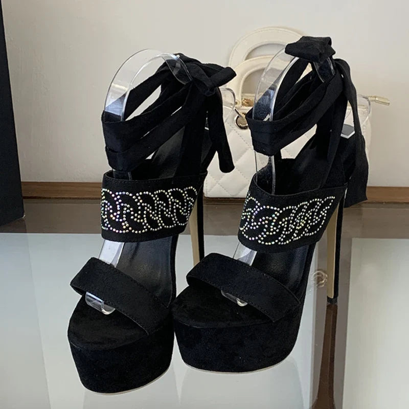 Sexy Rhinestone Ankle Cross Strap Women's 17CM Fetish Sandals