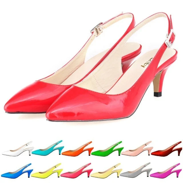 Daily All-Match Sandal Shoes Pointed High Heels Large Size Pumps 6cm Low Casual Back Empty Buckle Red Wedding Shoes