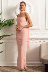RUCHED ASYMMETRICAL MAXI EVENING DRESS