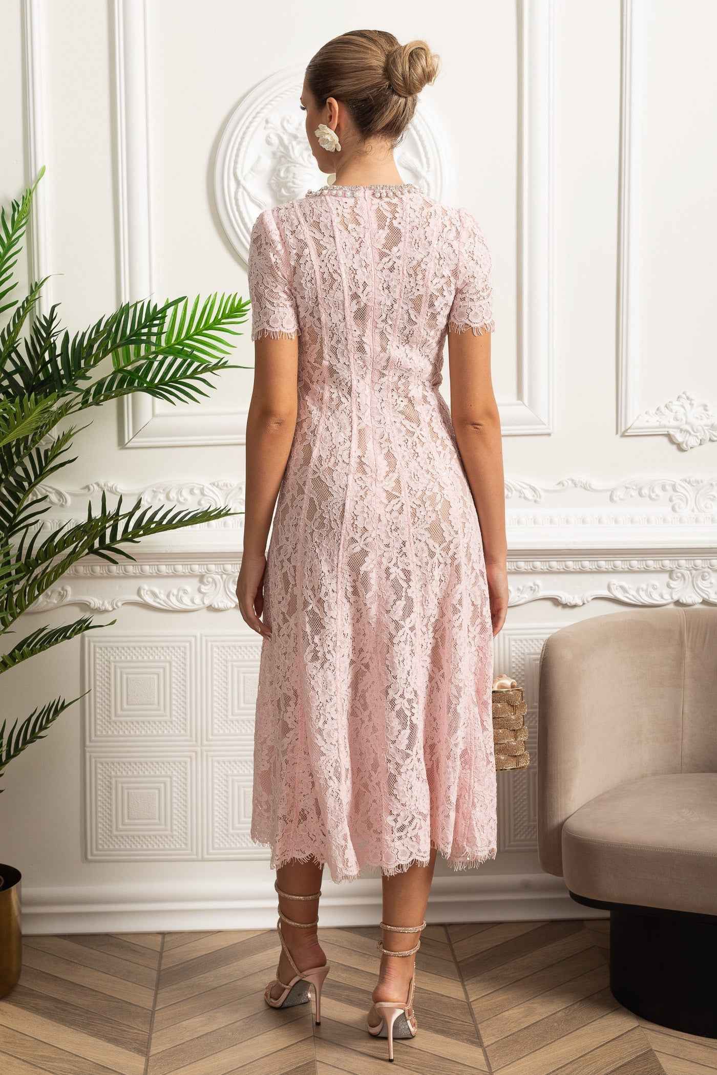 LACE FLORAL MIDI PARTY COCKTAIL DRESS
