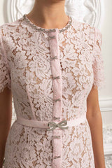 LACE FITTED MIDI COCKTAIL DRESS