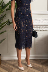 FLORAL LACE MIDI COCKTAIL PARTY DRESS