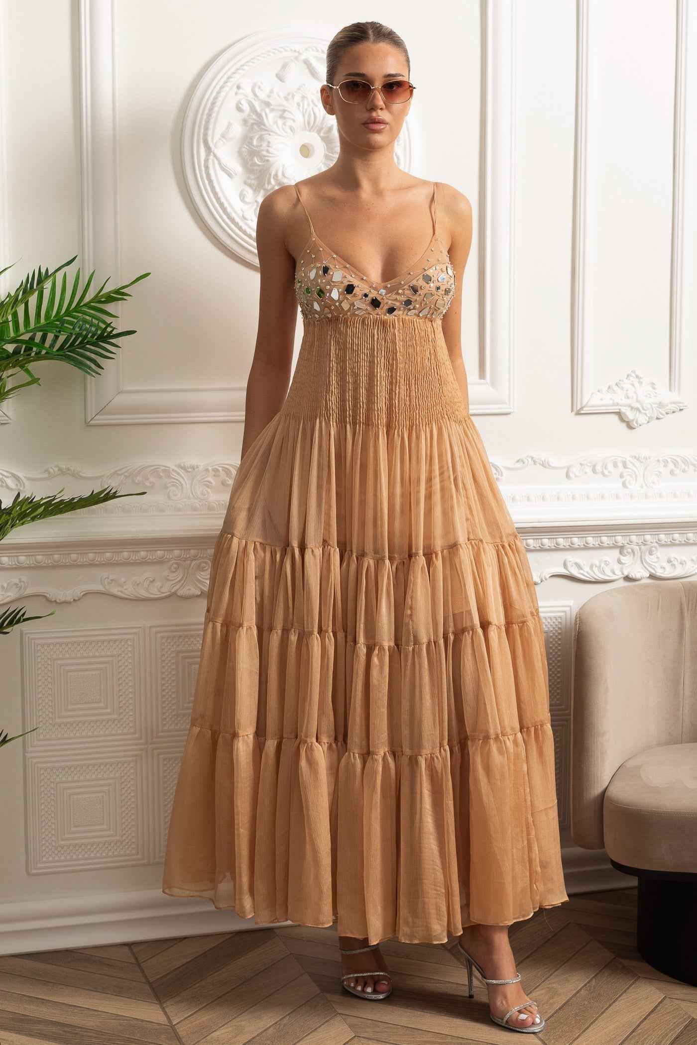TIERED MESH MAXI SUMMER DRESS