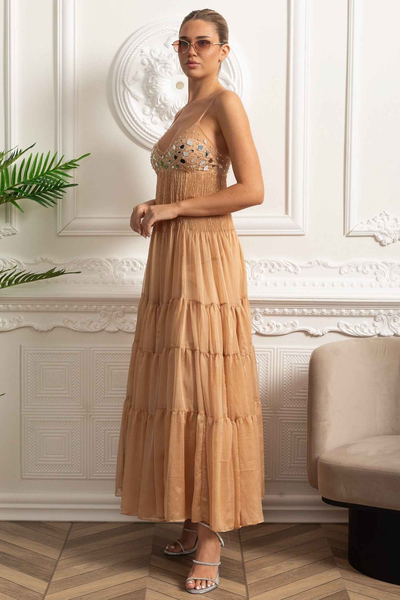 TIERED MESH MAXI SUMMER DRESS