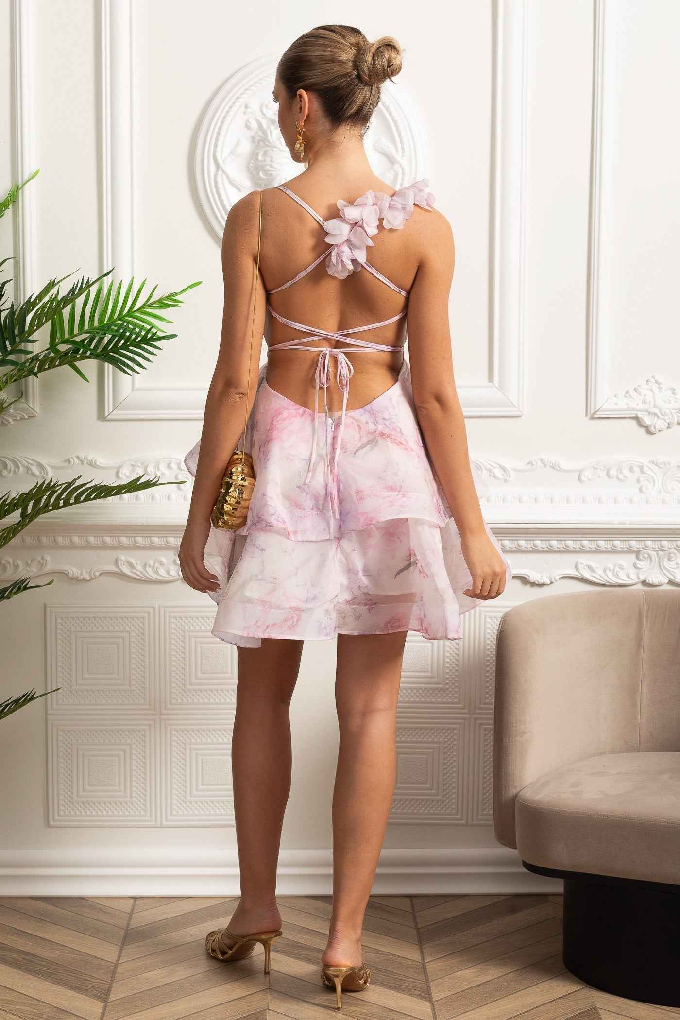 FLORAL TIERED MINI PARTY COCKTAIL DRESS