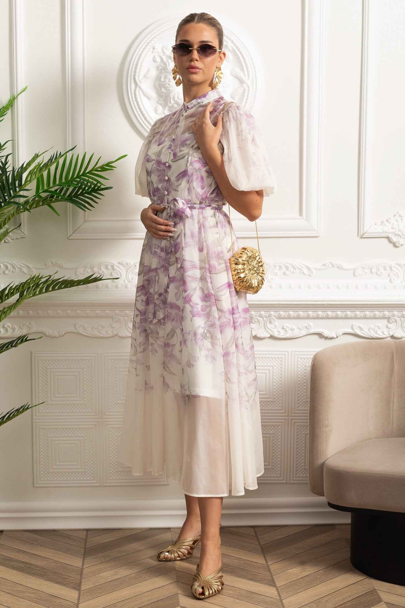 FLORAL PUFF-SLEEVE MIDI SUMMER DRESS