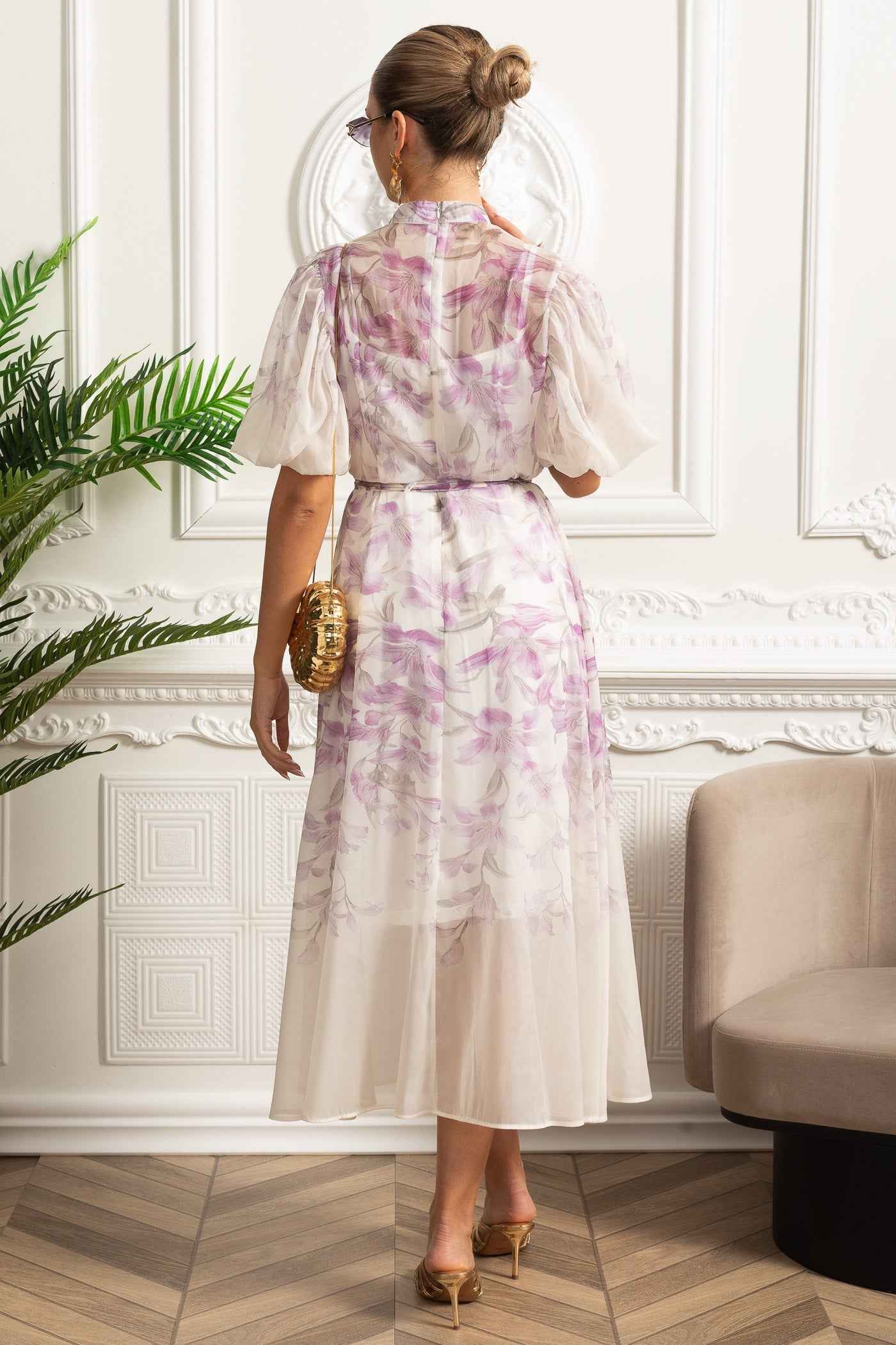 FLORAL PUFF-SLEEVE MIDI SUMMER DRESS