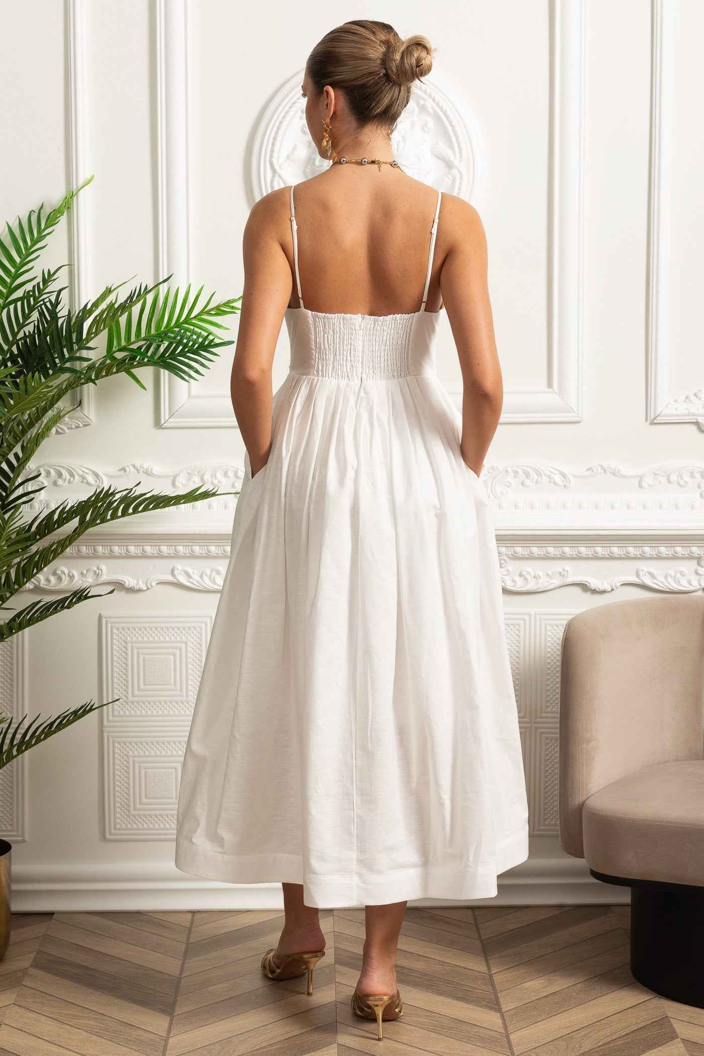 RUCHED FLORAL MIDI SUMMER PARTY DRESS