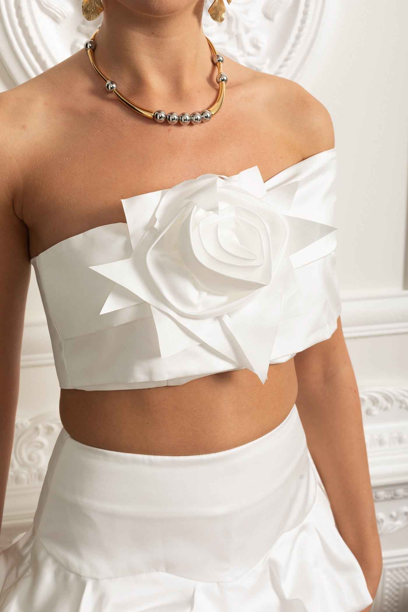 STRAPLESS SATIN MINI PARTY CO-ORD DRESS