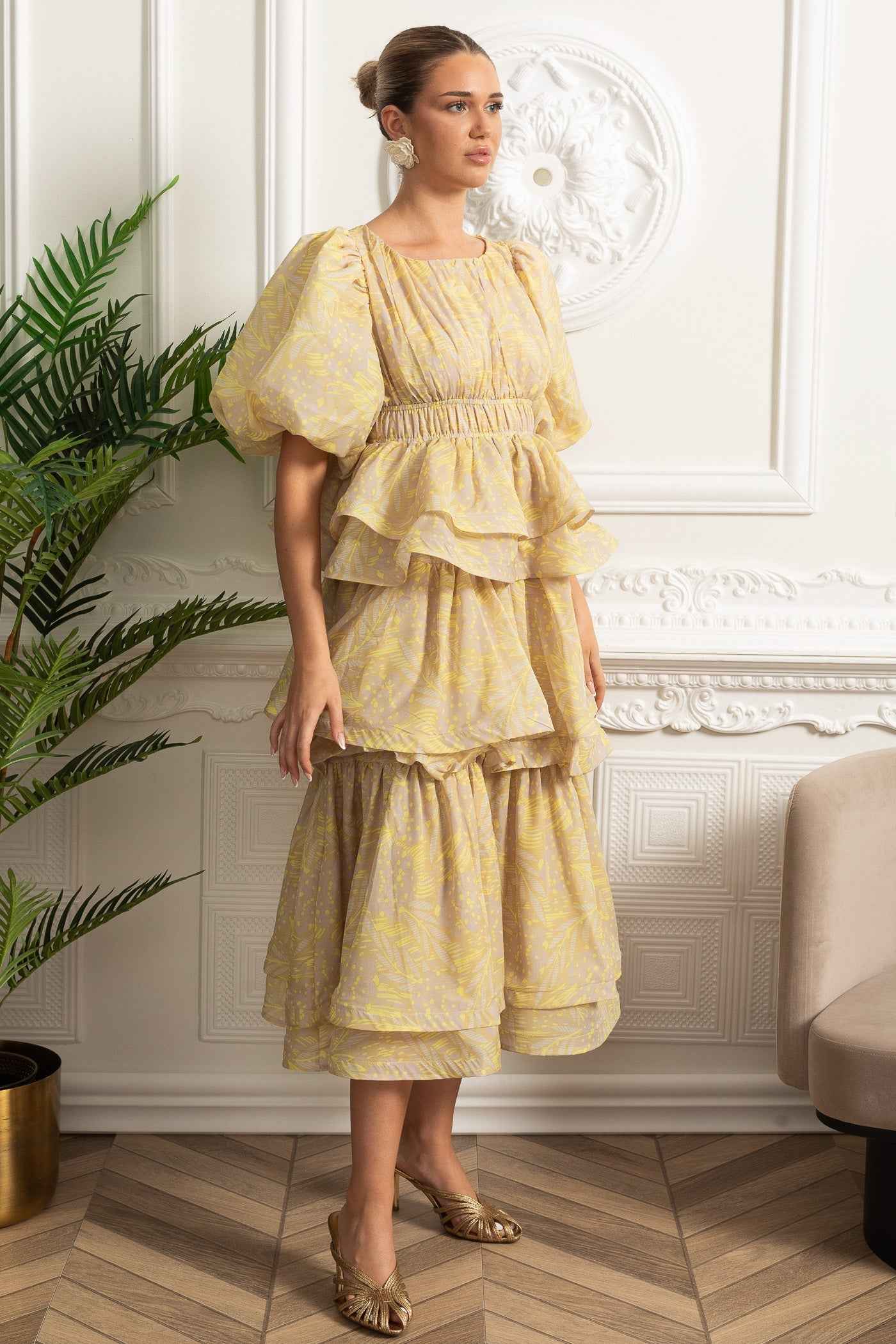 TIERED RUFFLE MIDI SUMMER PARTY DRESS
