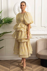 TIERED RUFFLE MIDI SUMMER PARTY DRESS