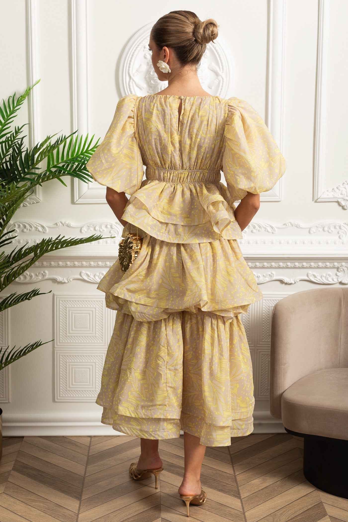 TIERED RUFFLE MIDI SUMMER PARTY DRESS