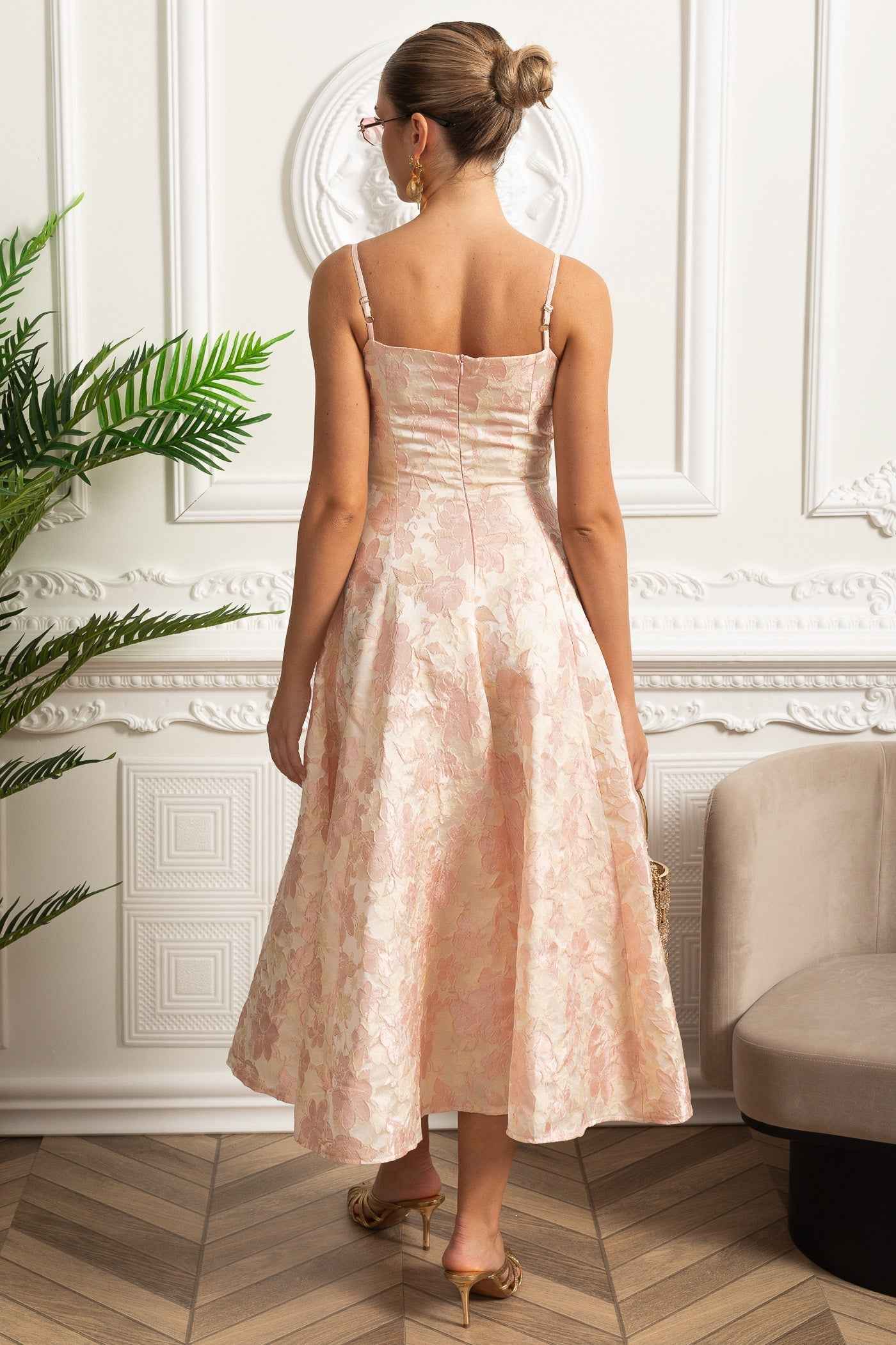 FLORAL FITTED MIDI PARTY COCKTAIL DRESS