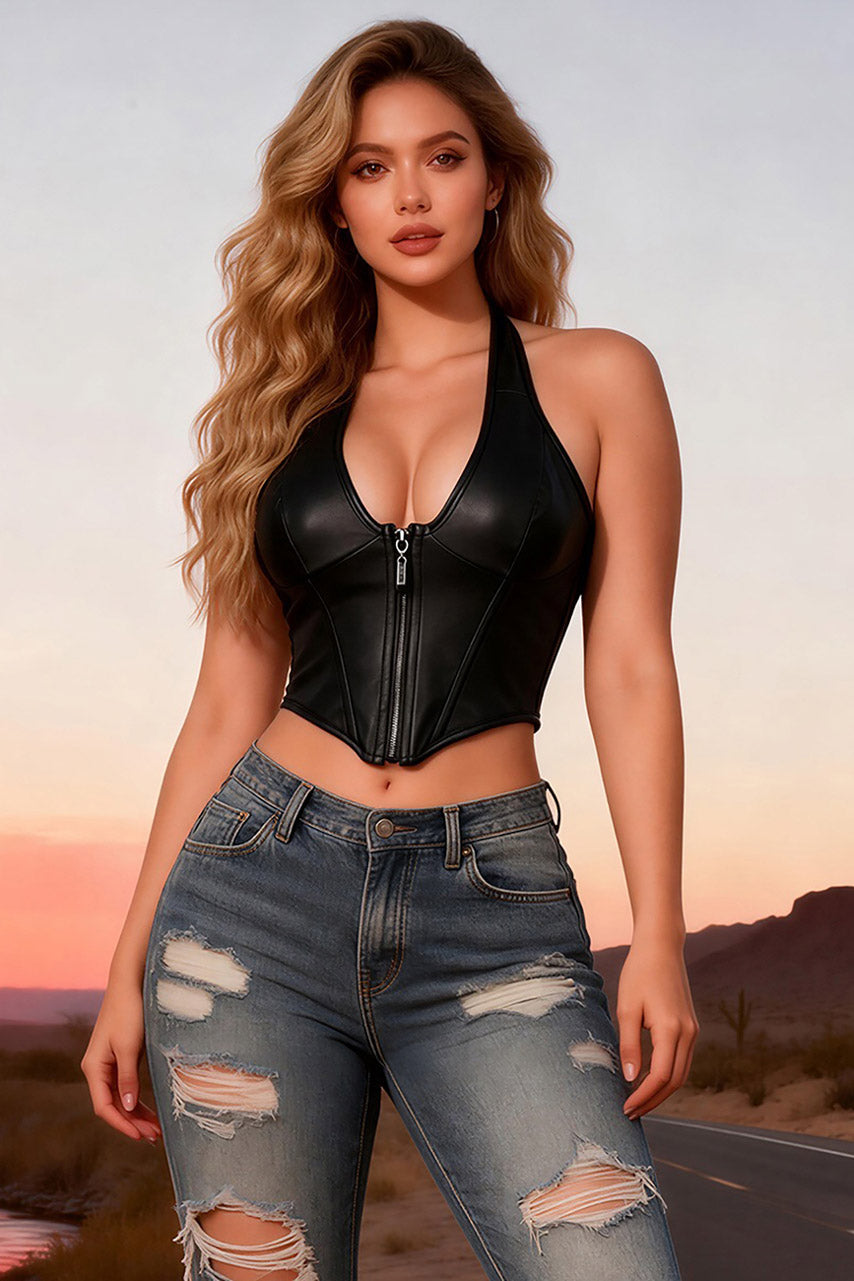 Faux Leather Boned Corset