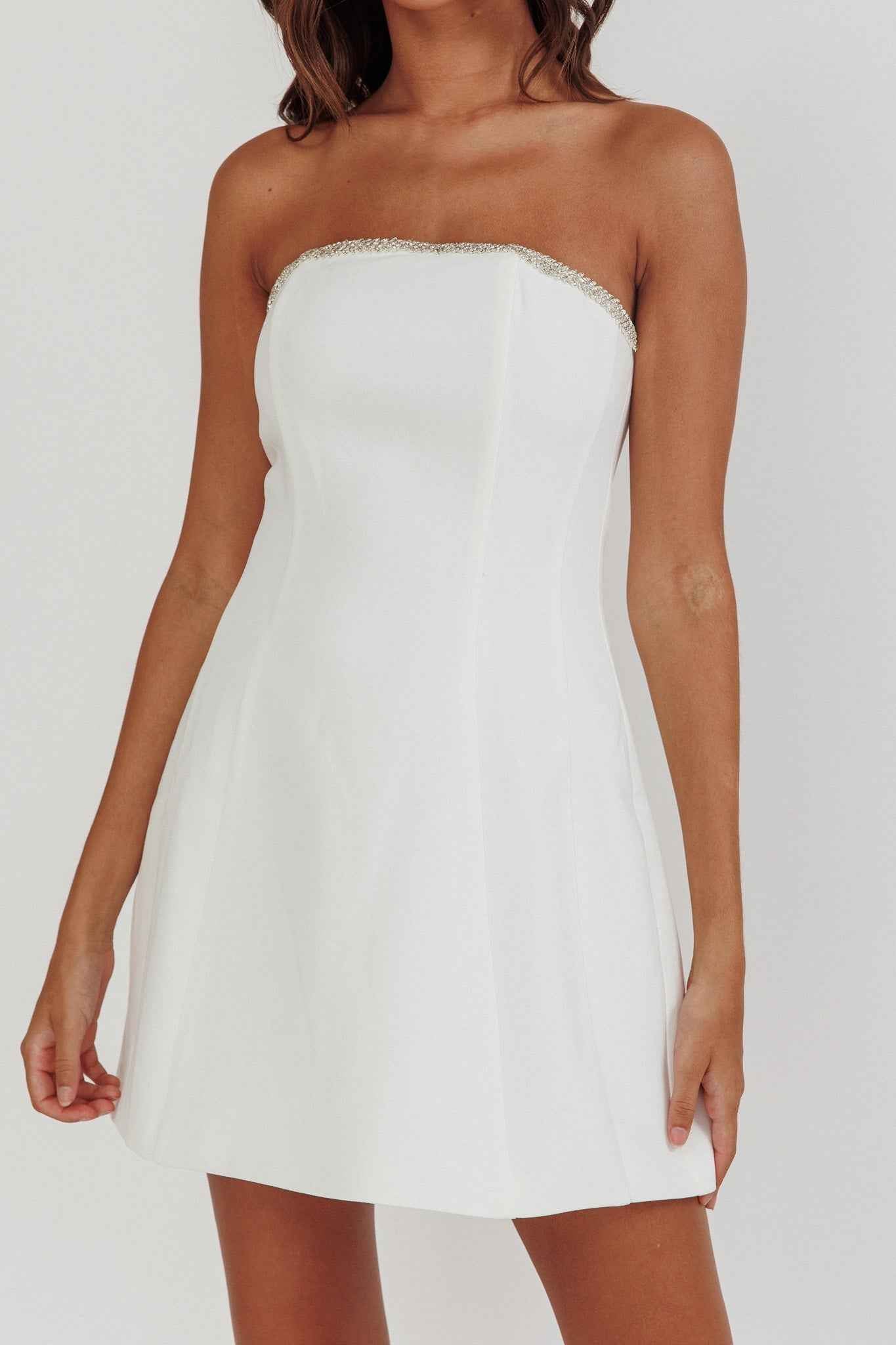 STRAPLESS RHINESTONE MINI BRIDAL PARTY DRESS