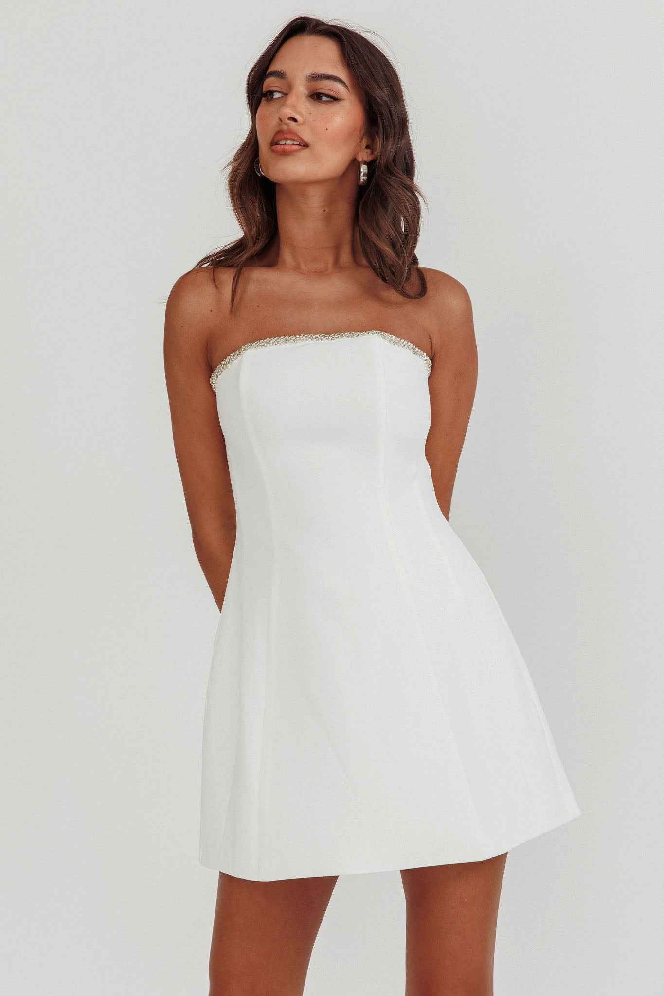 STRAPLESS RHINESTONE MINI BRIDAL PARTY DRESS