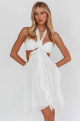 HALTERNECK RUFFLE MINI PARTY COCKTAIL DRESS