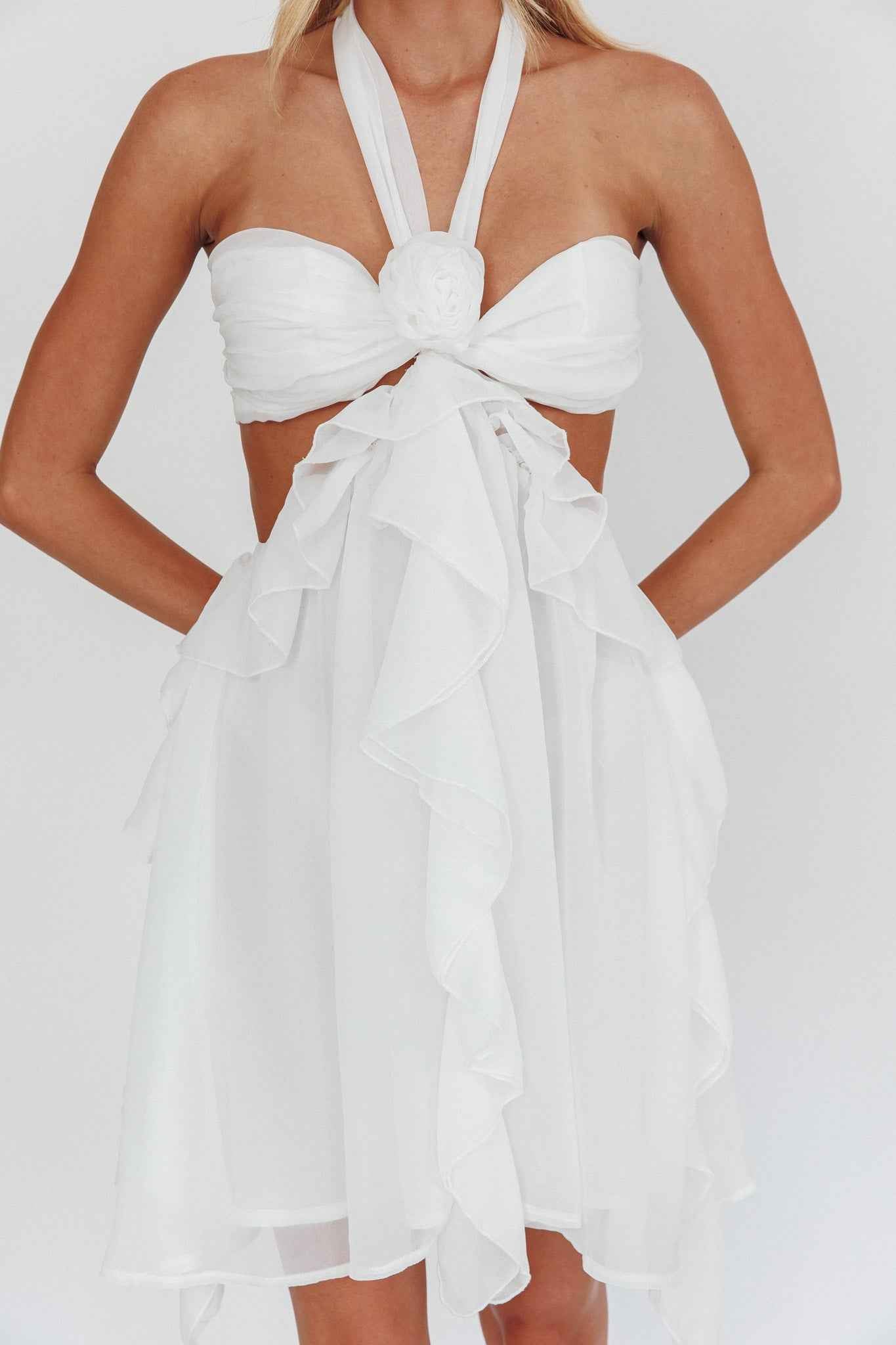 HALTERNECK RUFFLE MINI PARTY COCKTAIL DRESS