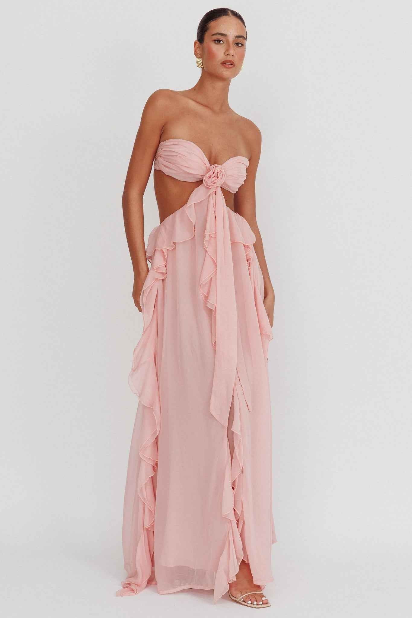 Santiago Cut-Out Ruffle Maxi Dress Blush