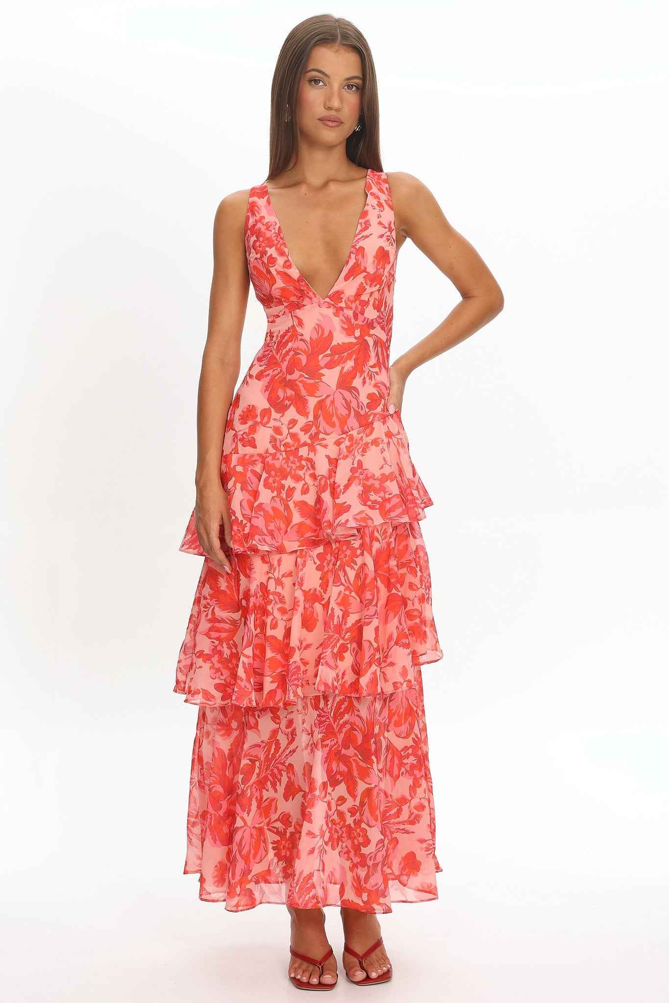 FLORAL TIERED MIDI SUMMER PARTY DRESS