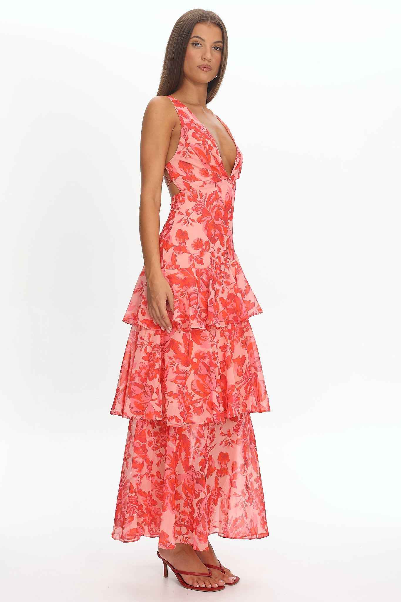 FLORAL TIERED MIDI SUMMER PARTY DRESS