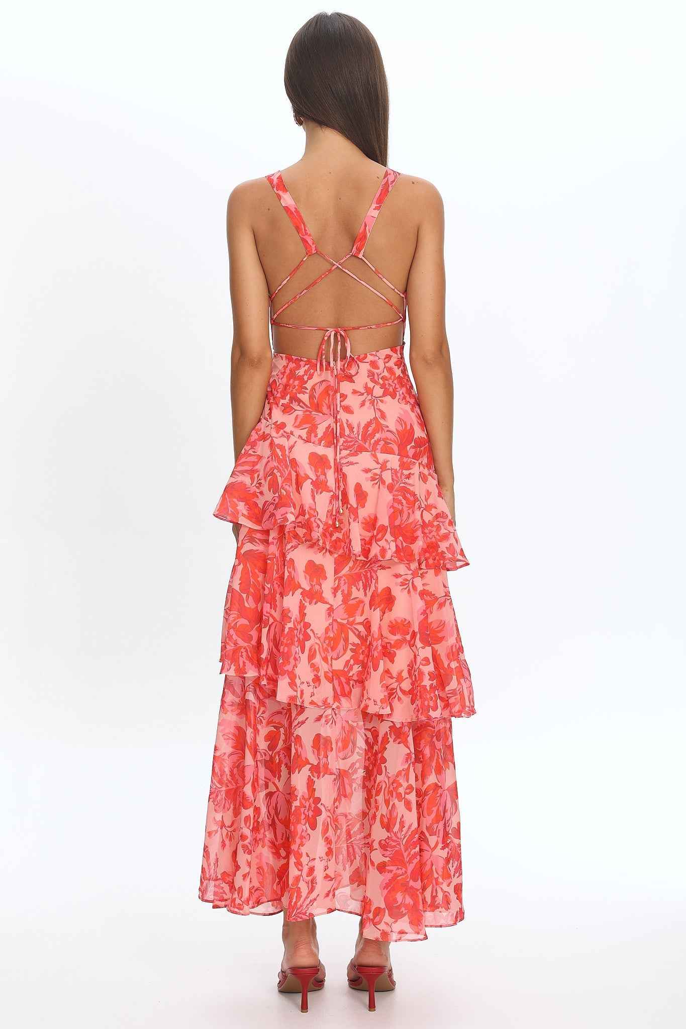 FLORAL TIERED MIDI SUMMER PARTY DRESS