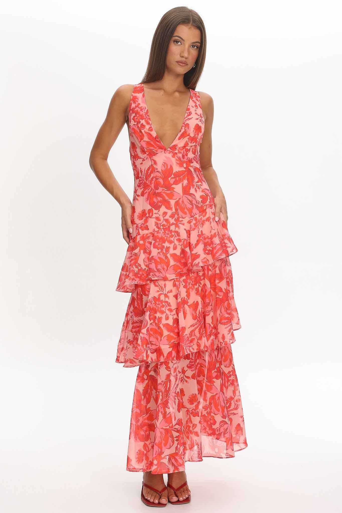 FLORAL TIERED MIDI SUMMER PARTY DRESS
