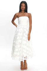 STRAPLESS FLORAL MIDI PARTY BRIDAL DRESS