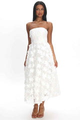 STRAPLESS FLORAL MIDI PARTY BRIDAL DRESS