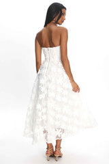 STRAPLESS FLORAL MIDI PARTY BRIDAL DRESS