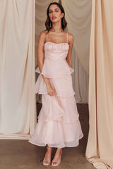 TIERED SLEEVELESS MIDI WEDDING GUEST DRESS