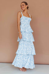 FLORAL TIERED MIDI WEDDING GUEST DRESS