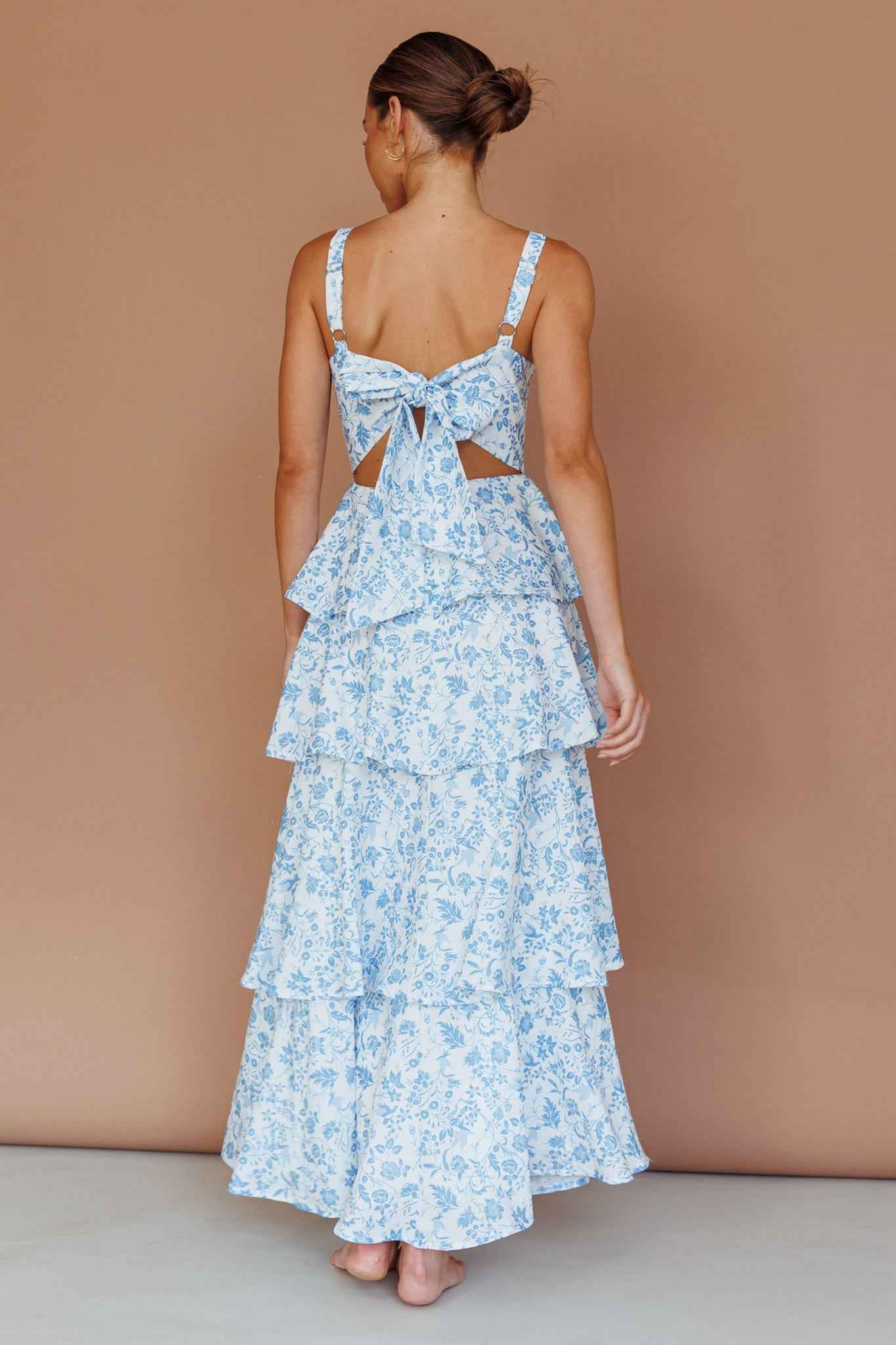 FLORAL TIERED MIDI WEDDING GUEST DRESS