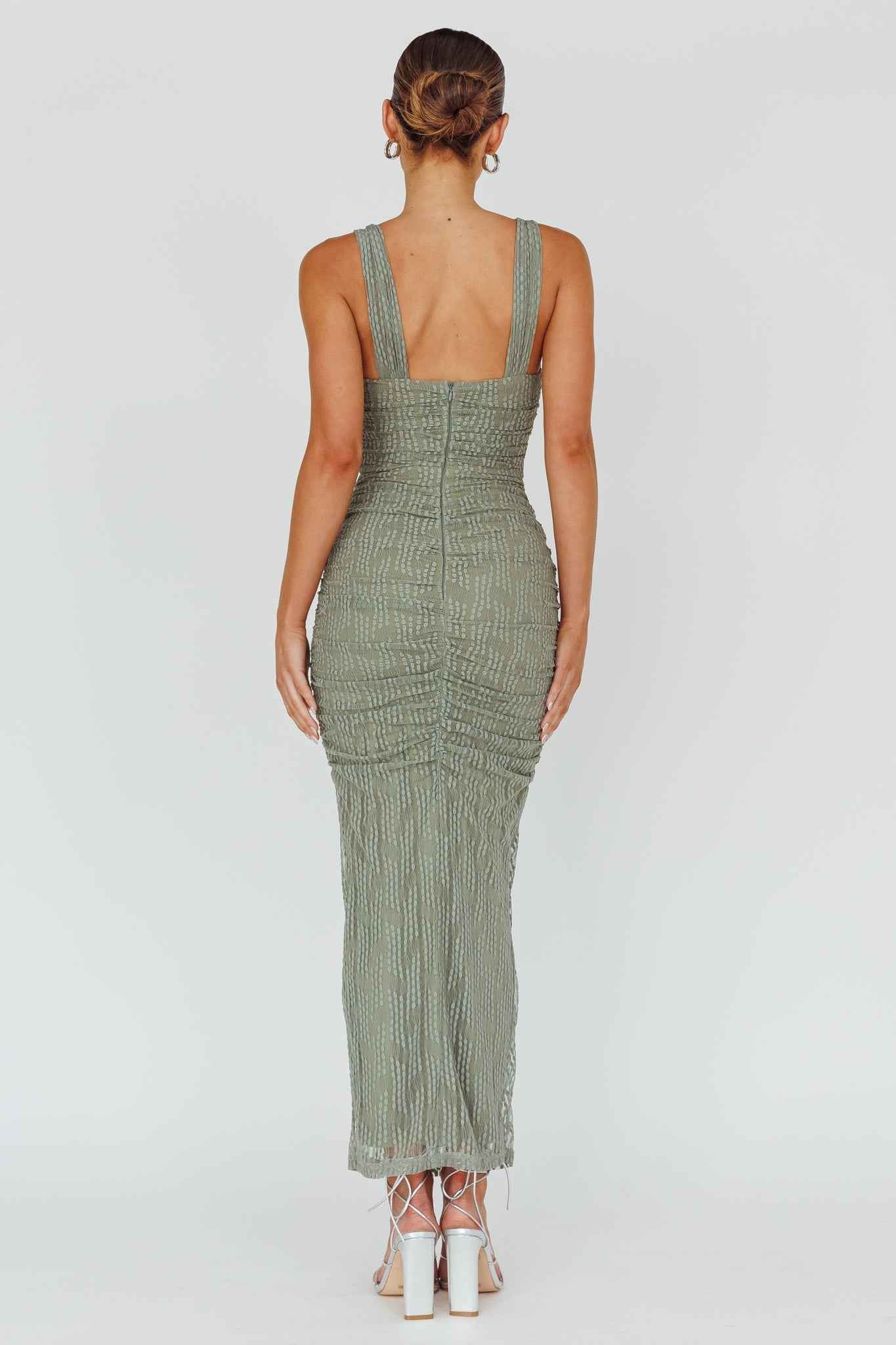 MESH RUCHED MIDI COCKTAIL EVENING DRESS