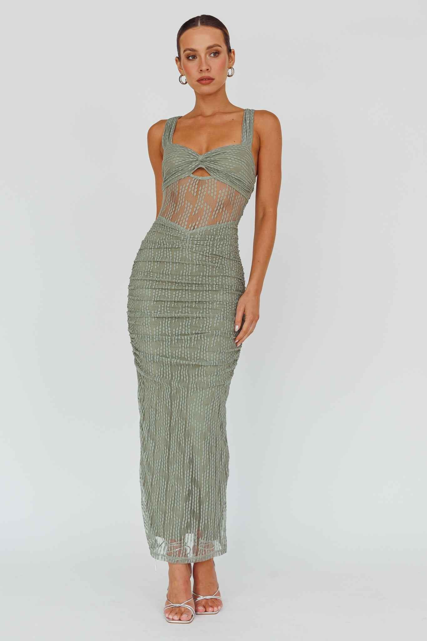 MESH RUCHED MIDI COCKTAIL EVENING DRESS