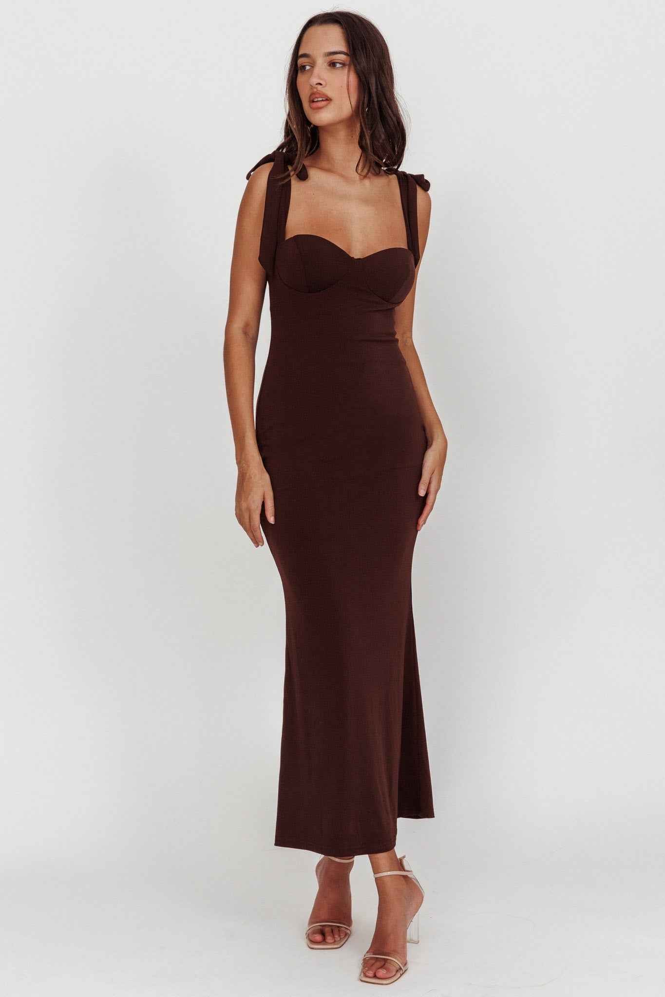 TIED STRAP SWEETHEART MAXI WEDDING GUEST DRESS