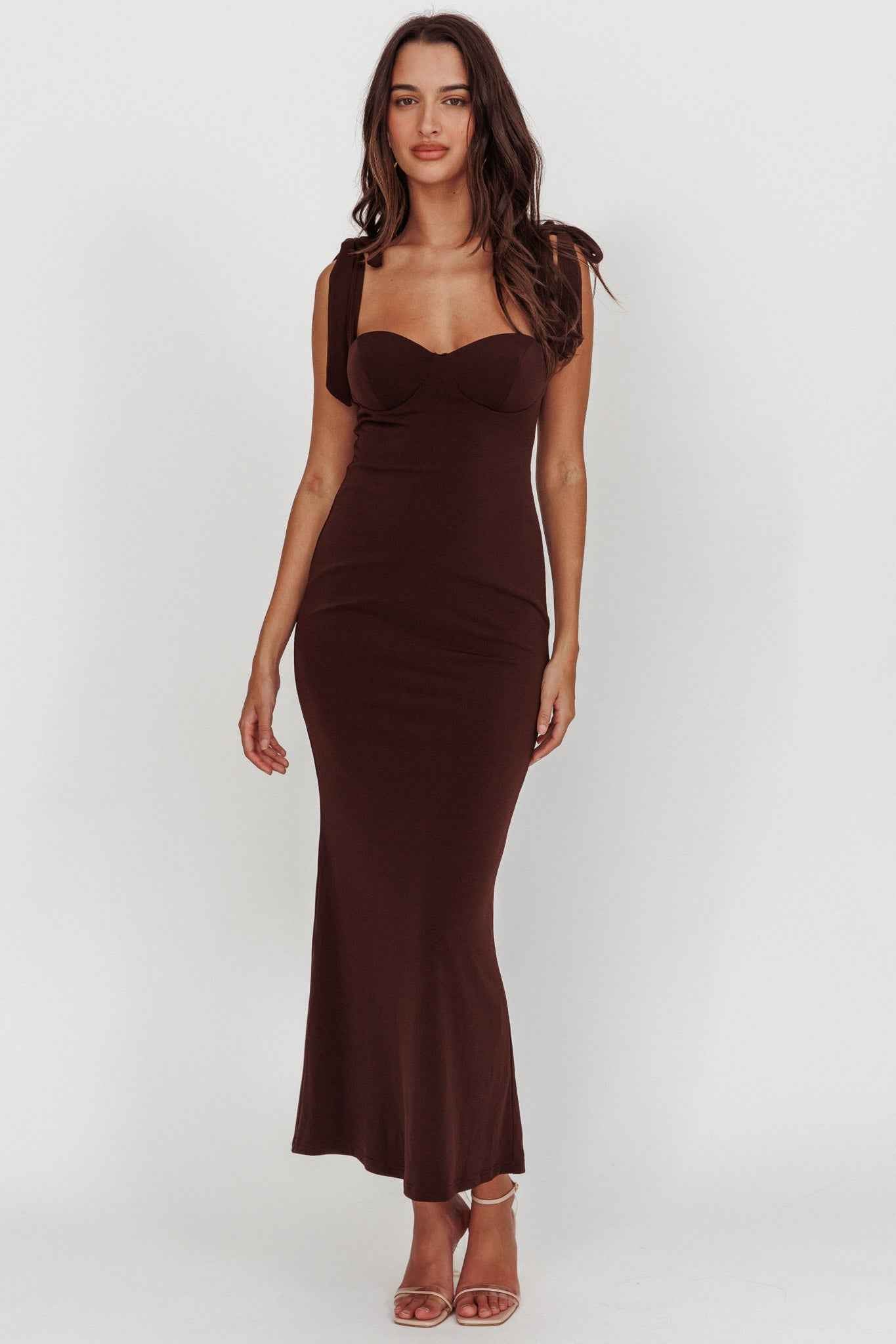 TIED STRAP SWEETHEART MAXI WEDDING GUEST DRESS