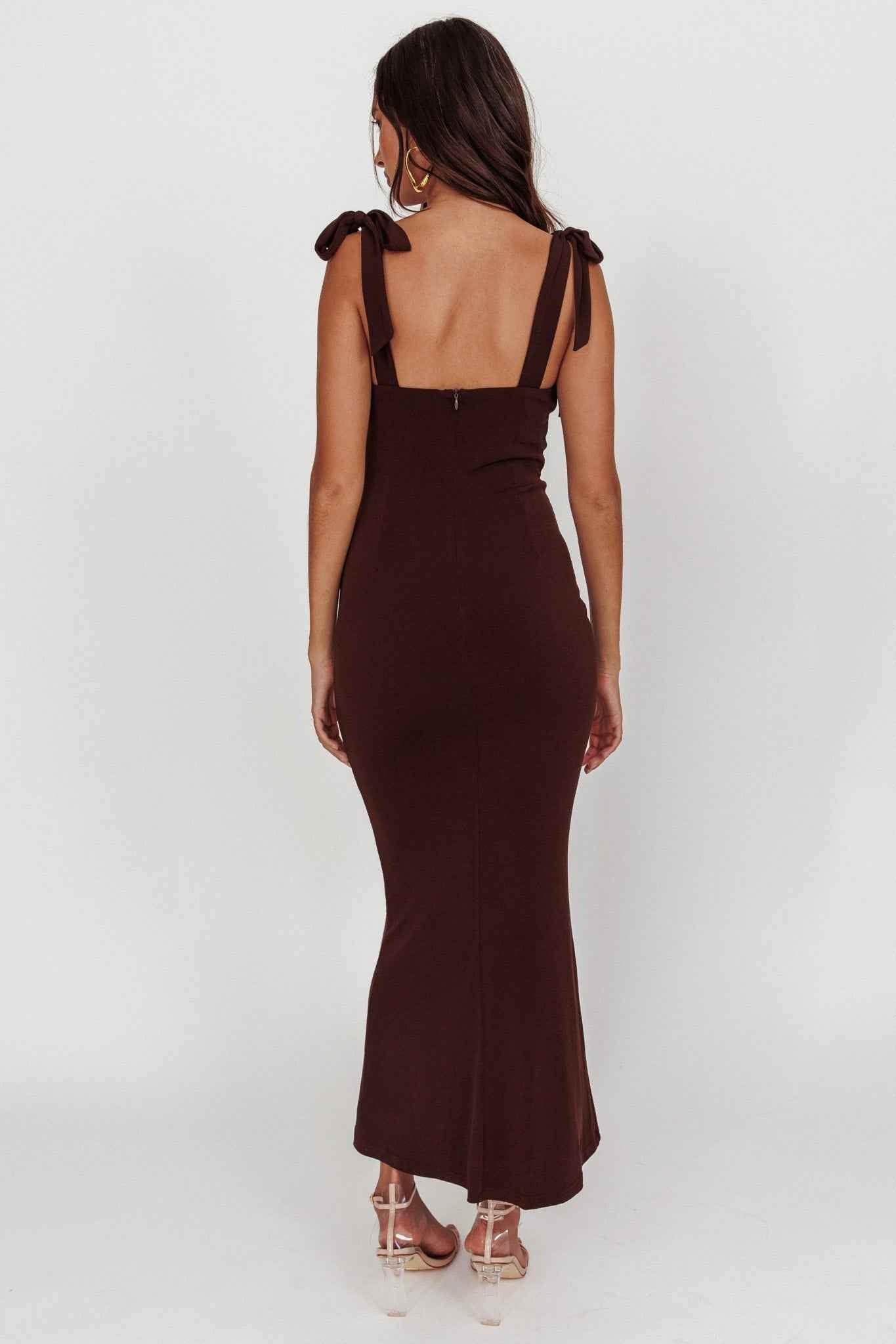 TIED STRAP SWEETHEART MAXI WEDDING GUEST DRESS