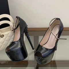 Sexy Peep Toe 17CM Extreme High Heels Party Fetish Shoes Design Rivet Stiletto Women Platform Pumps Sandal Size 41
