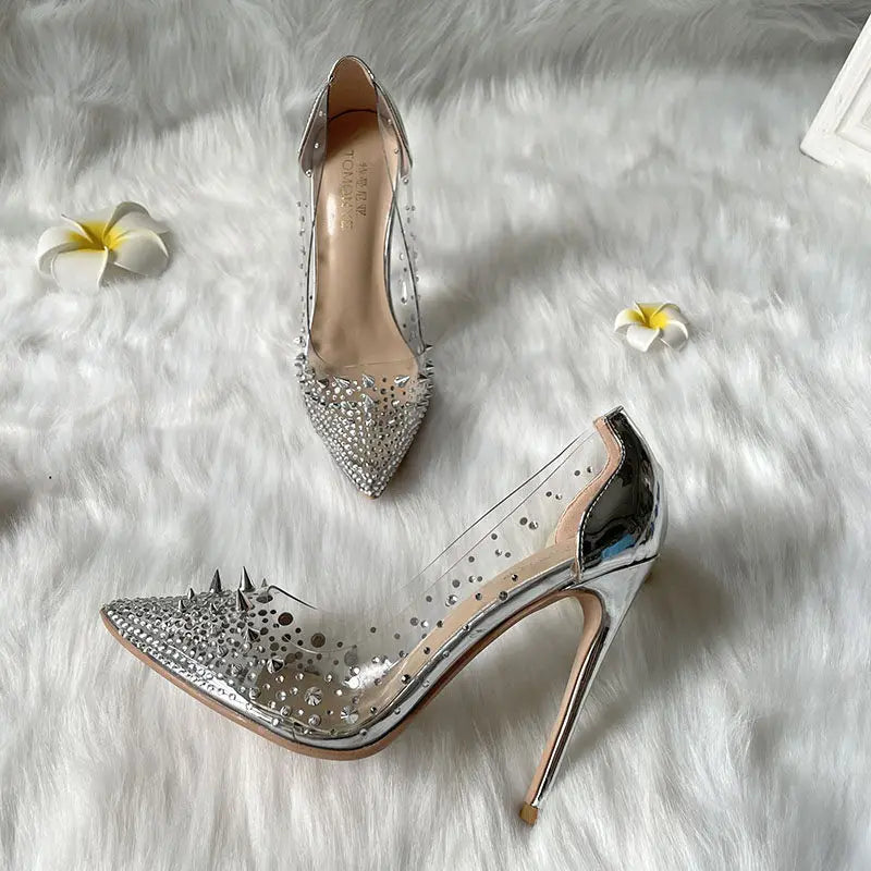 TY-R28 Luxury Silver Diamond Stiletto Heels