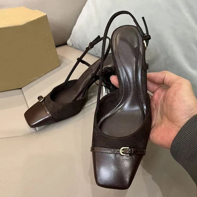 Retro Brown Designer Heels Sandals