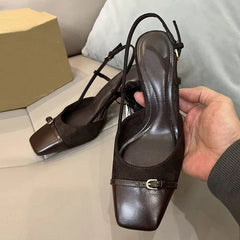 Retro Brown Designer Heels Sandals