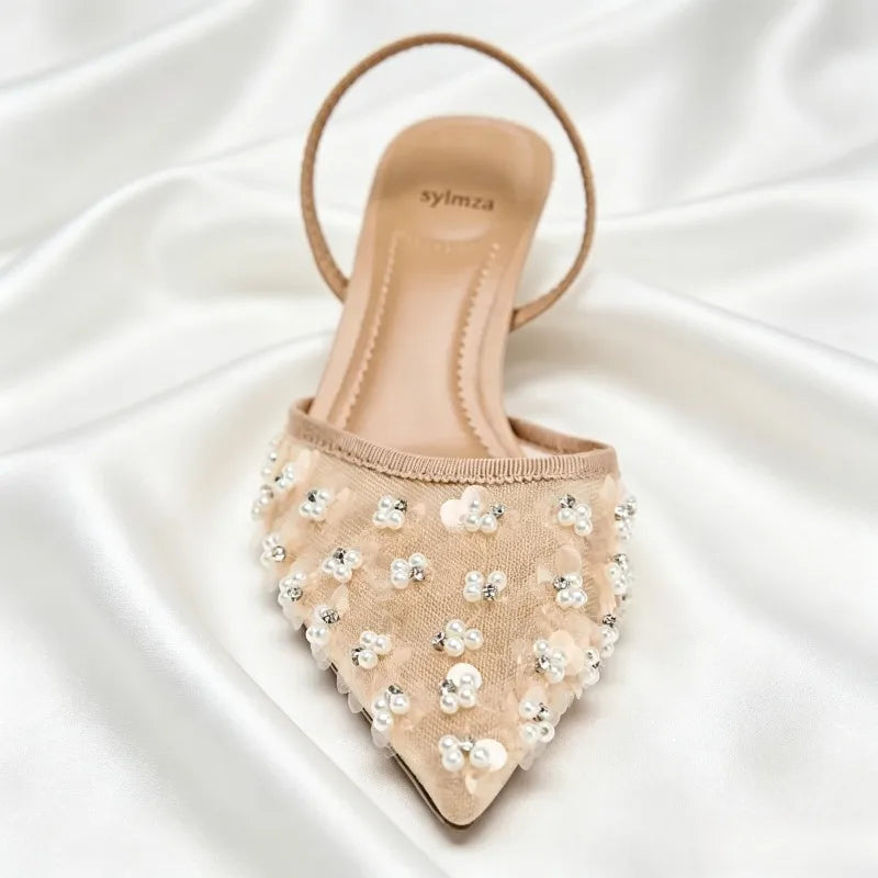 Elegant Crystal Beaded Decoration Brand Pumps