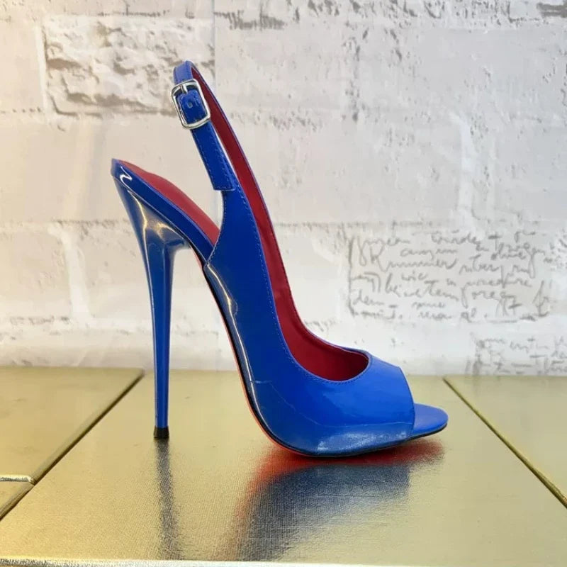 Sexy 12cm Stiletto Peep Toe Pumps Slingback Buckle Strap High Heels Round Toe Plus Size Clubwear Party Shoes