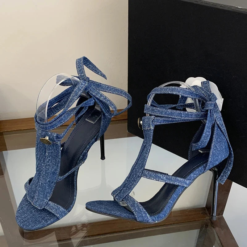 Design Button Ankle Cross Strap Sandals