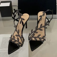 Summer Crystal Rhinestone Gold Leaf Women Sandals