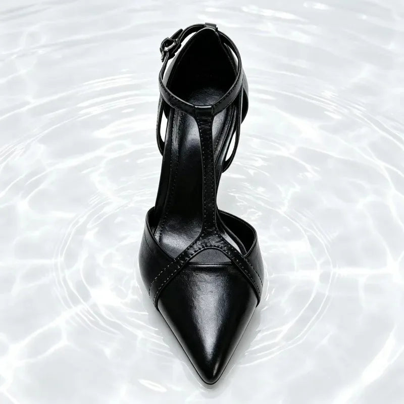 Luxury Pointed Toe Patent Leather T Strap Pumps