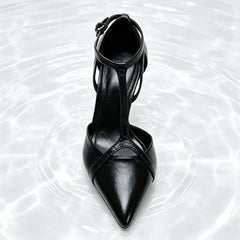 Luxury Pointed Toe Patent Leather T Strap Pumps