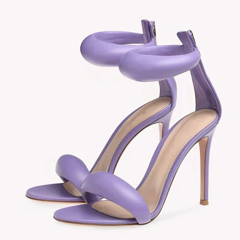 High Quality Soft Cozy Leather Ankle Wrap Zip Sandal Women Summer Open Toe Gladiator Heels Wedding Banquet Shoes